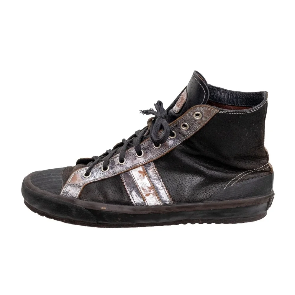Premiata Men's High Top Leather Sneakers Black Silver Distressed Italy Size US 9